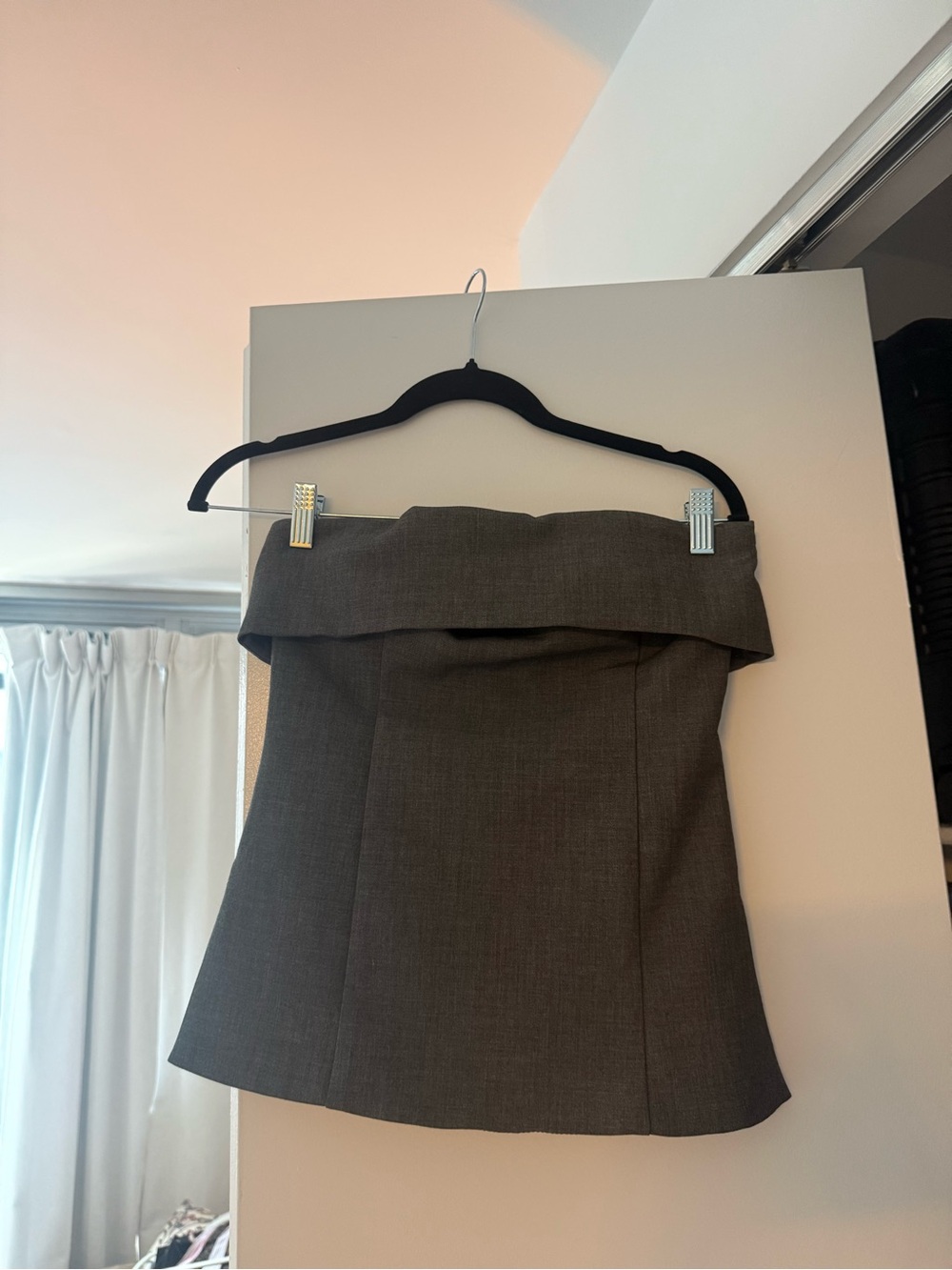 Babaton Strapless Fold-Over Charcoal Dress